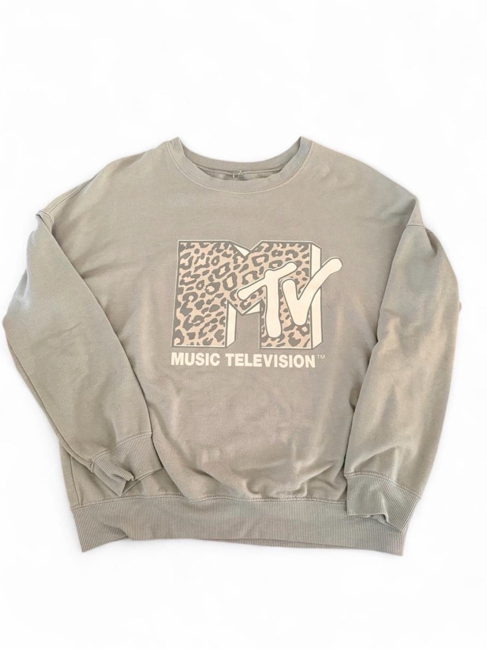 MTV Leopard Logo Crewneck Sweatshirt in Light  Green/gray